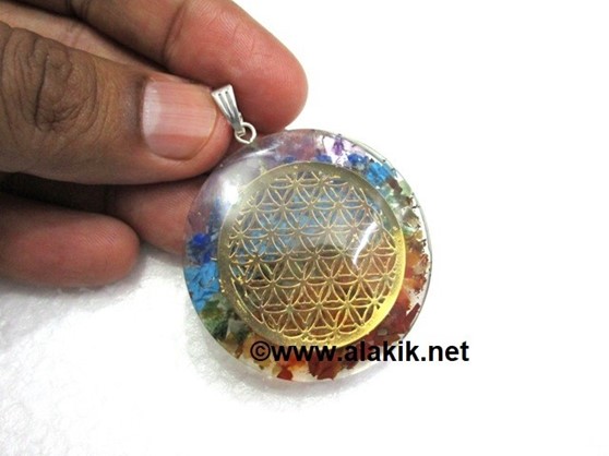 Picture of Chakra Layer Flower of Life Orgonite Pendant