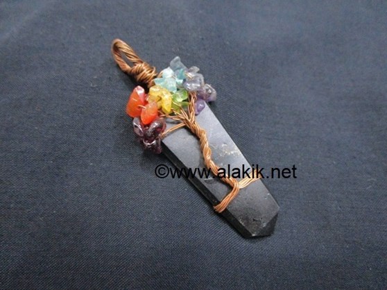 Picture of Black Tourmaline Flat Stick Chakra Tree of life Copper pendant
