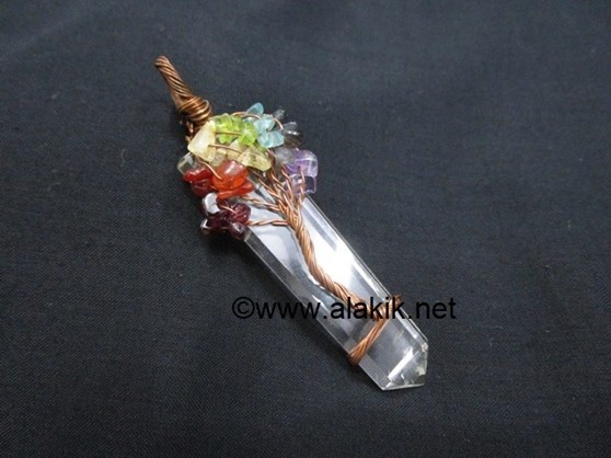 Picture of Crystal Quartz Flat Stick Chakra Tree of life Copper pendant