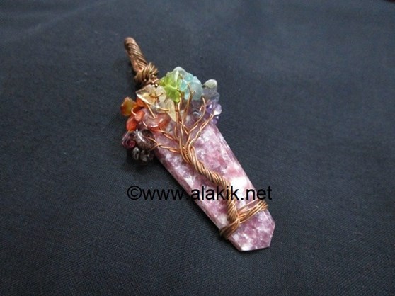 Picture of Lepidolite Flat Stick Chakra Tree of life Copper pendant