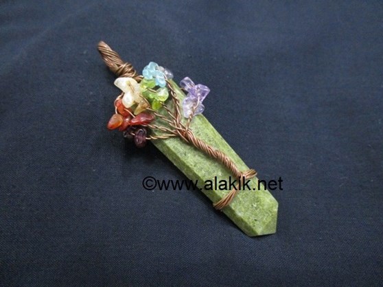 Picture of Grass Jasper Flat Stick Chakra Tree of life Copper pendant