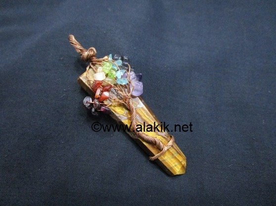 Picture of Tiger Eye Flat Stick Chakra Tree of life Copper pendant