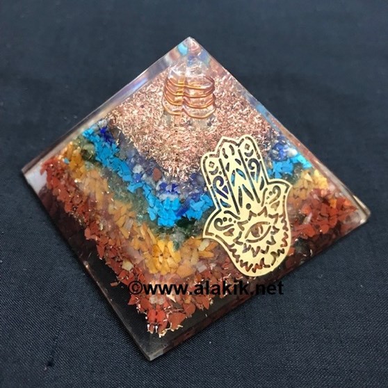 Picture of Genuine Chakra Layer Pyramid with Gold Plated Hamsa