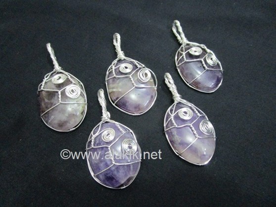 Picture of Amethyst Oval Silver Wire Wrapped Pendant