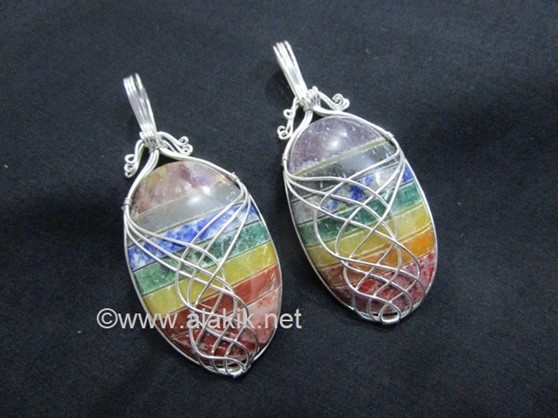 Picture of Chakra  Oval Silver Wire Wrapped Pendant