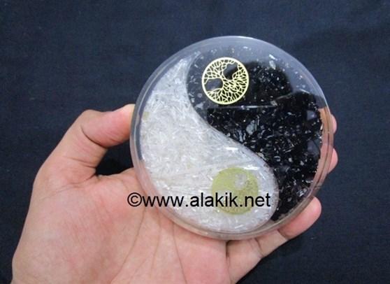 Picture of Black Tourmaline Selenite Orgone YinYan Coaster