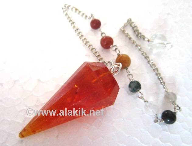 Picture of 12 Facet Amber Pendulum with Chakra chain