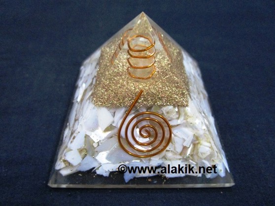 Picture of Mother of Pearl Orgone Pyramid with Copper Coil