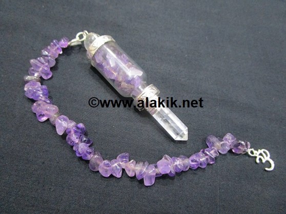 Picture of Amethyst Chip Bottle pendulum with Amethyst chip chain and Om charm