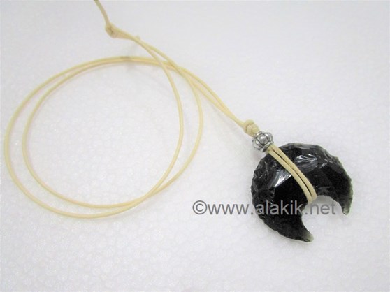 Picture of Black Obsidian Flinted Crescent Moon Necklace
