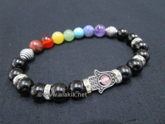 Picture of Black Tourmaline Chakra Bracelet with Hamsa