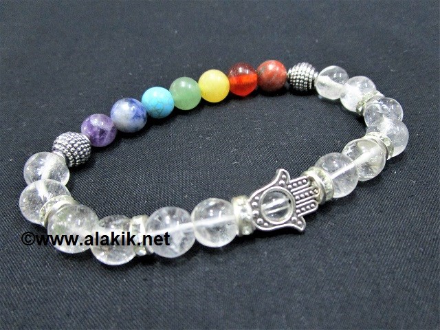 Picture of Crystal Quartz Chakra Bracelet with Hamsa