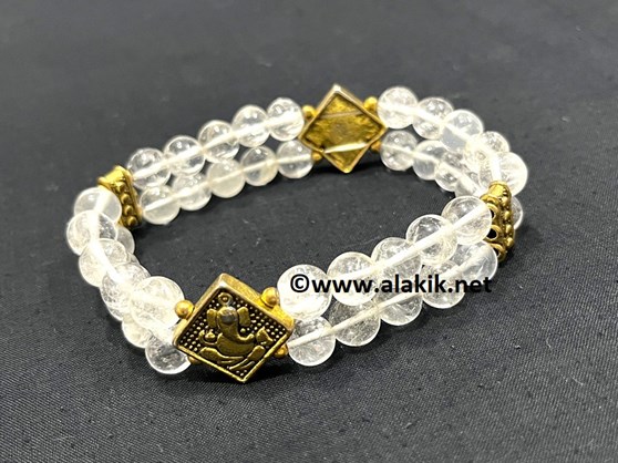 Picture of Crystal Quartz Double Line Bracelet with Ganesha Charm