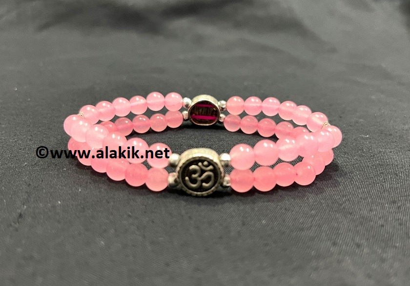 Picture of Rose Quartz Double Line Bracelet with Silver OM Charm