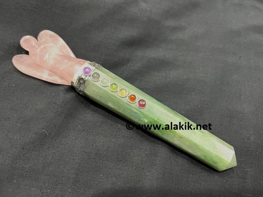 Picture of Green Aventurine Chakra Rose Quartz Angel Wand