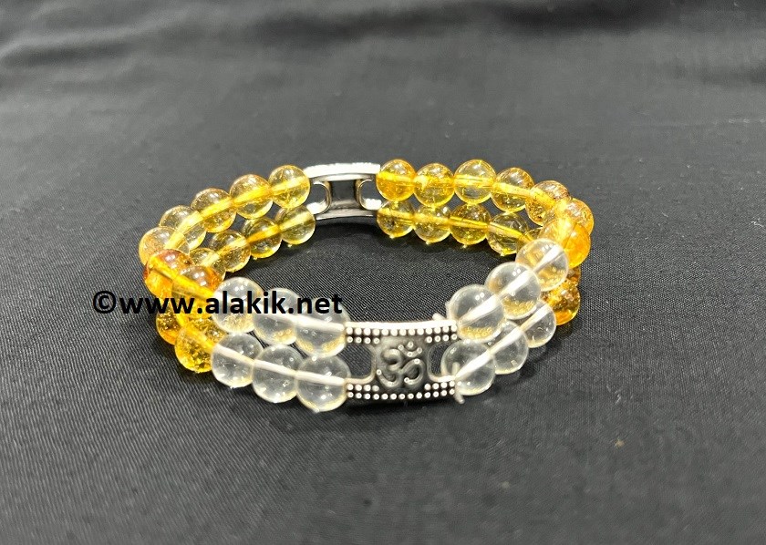 Picture of Citrine with Crystal Quartz Double line Bracelet with OM Charm
