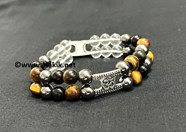 Picture of Tiger Eye BO Hematite with  Crystal Quartz Double line Bracelet with OM Charm