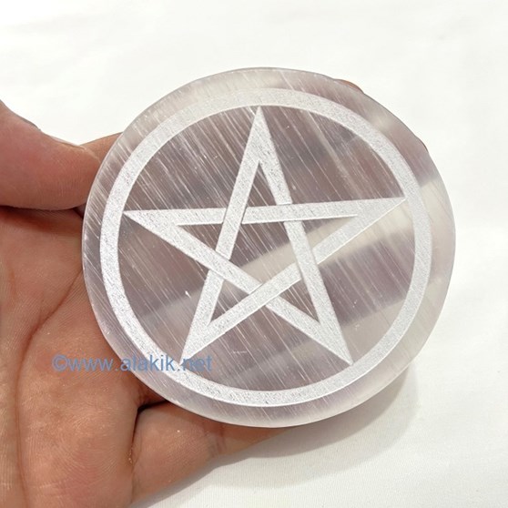 Picture of Selenite Round Pentagram Plate