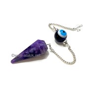 Show details for Amethyst Facetted Pendulum with Evil Eye Chain Picture of Amethyst Facetted Pendulum with Evil Eye Chain
