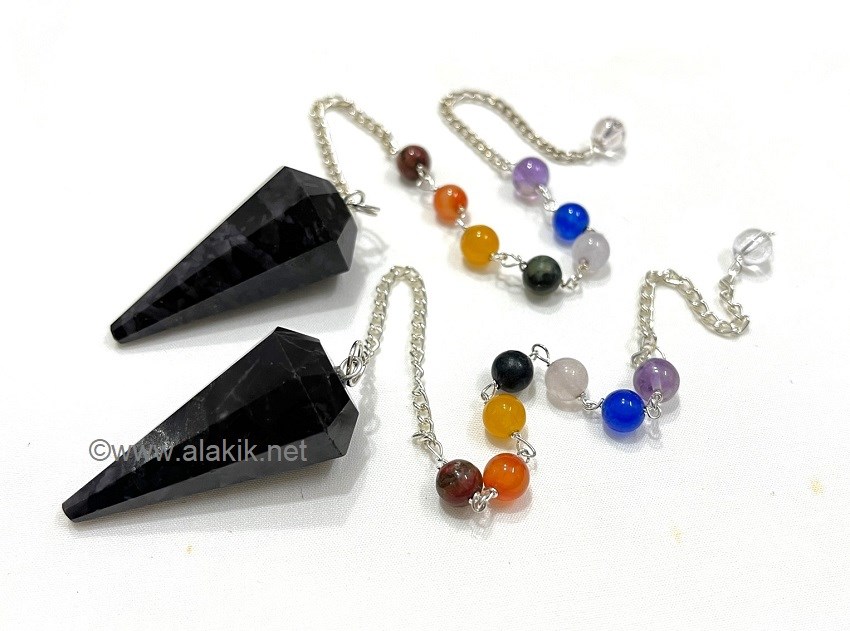 Picture of Indigo Gabbra Jasper Facetted Pendulum with Chakra Chain