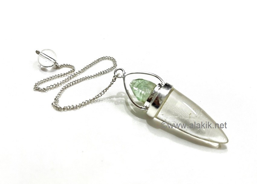 Picture of Crystal Quartz cone with Green Apophyllite Tips Pendulum