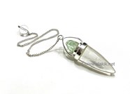 Show details for Crystal Quartz cone with Green Apophyllite Tips Pendulum Picture of Crystal Quartz cone with Green Apophyllite Tips Pendulum