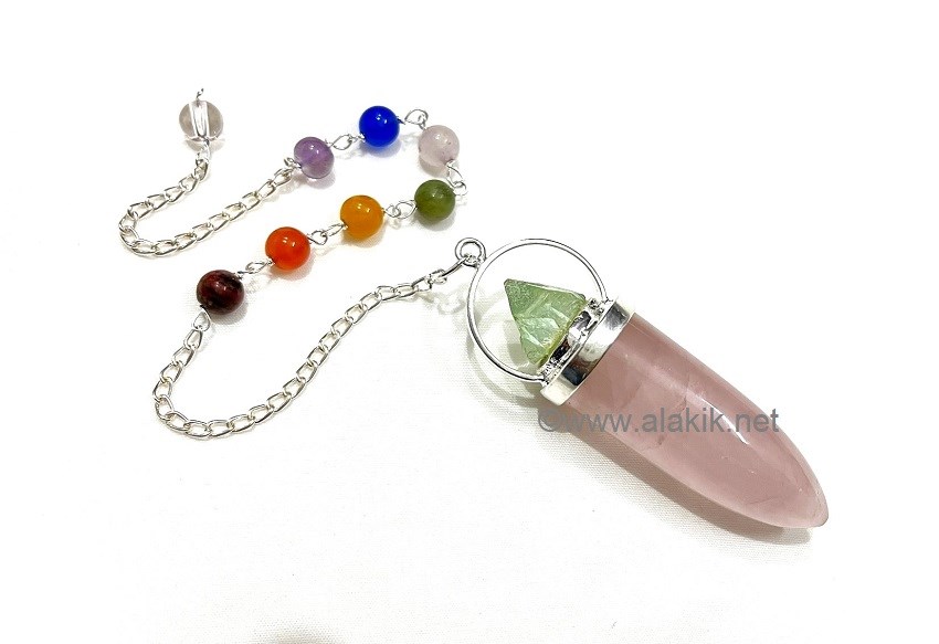 Picture of Rose Quartz cone with Apophyllite Tips Chakra chain Pendulum