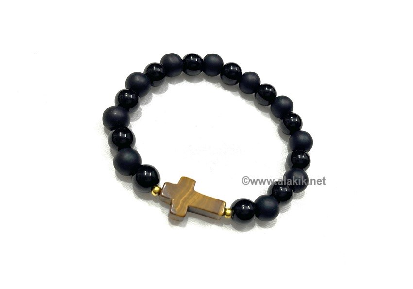 Picture of Black Obsidian with Tiger Eye Cross Bracelet