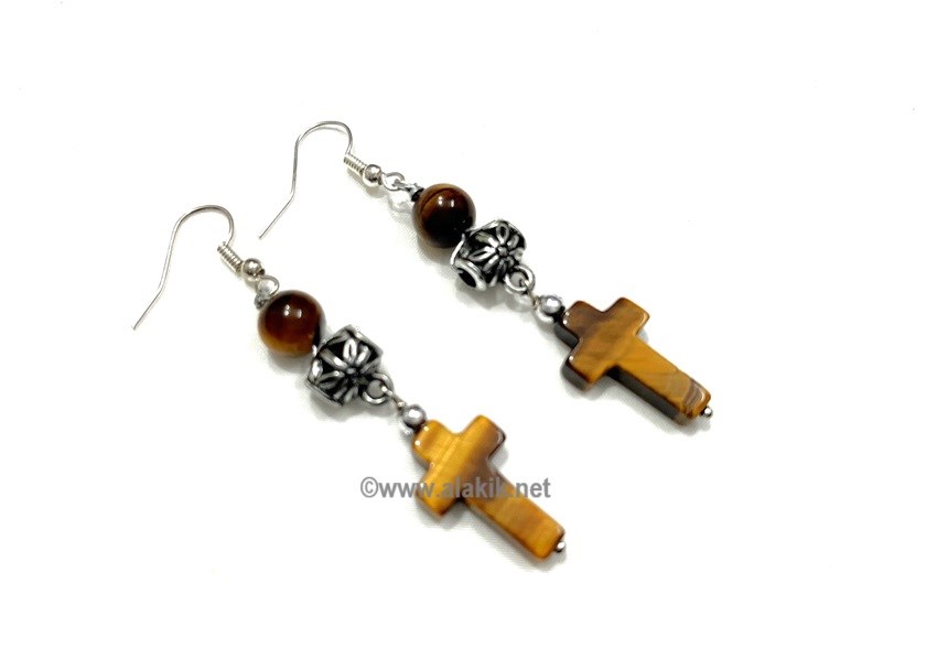 Picture of Tiger Eye Silve Cross Earrings